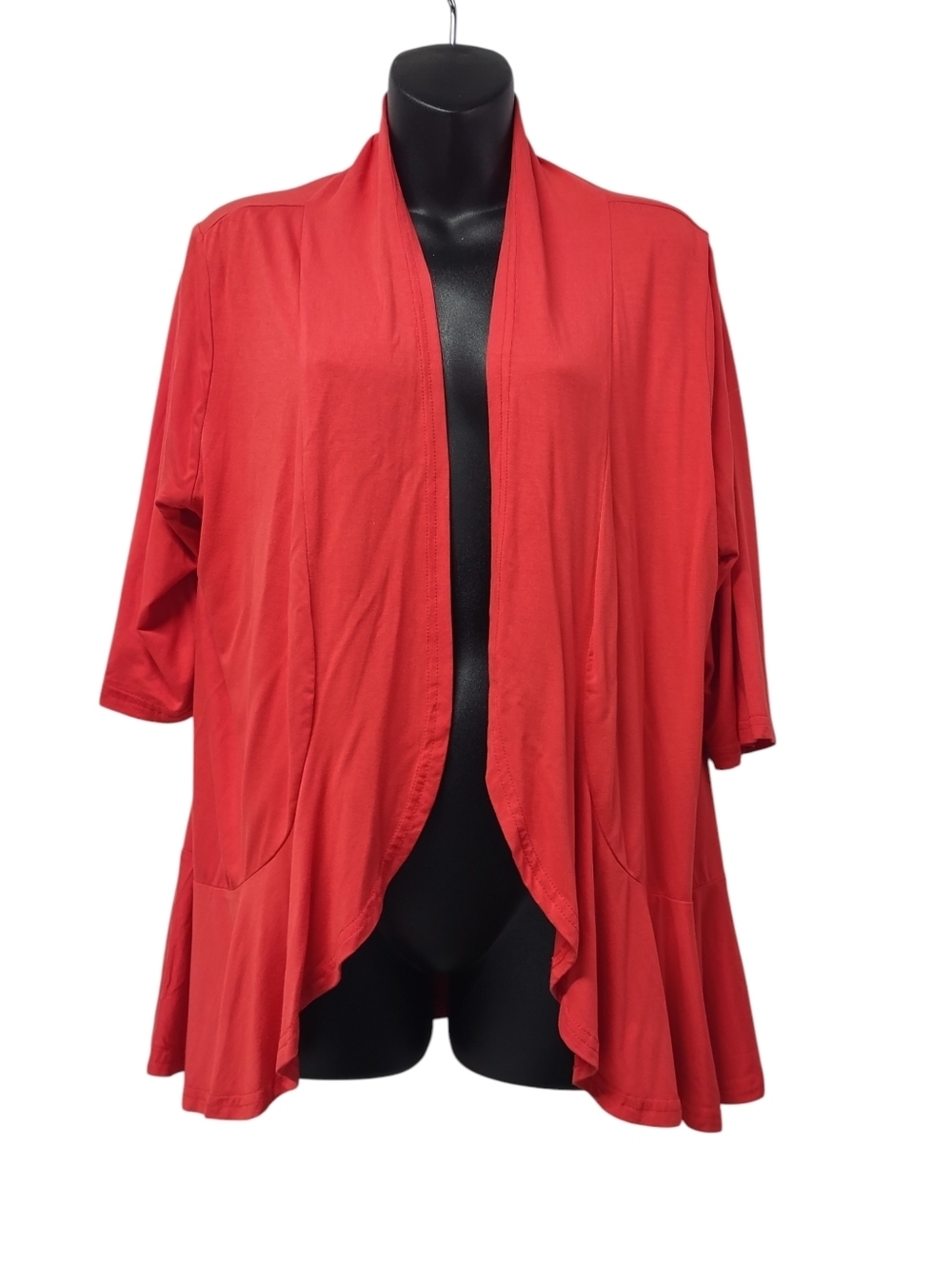 Zeagoo Red Open Front Cardigan Size L 3/4 Sleeve Hi-Low Hem Rayon Spandex NWOT